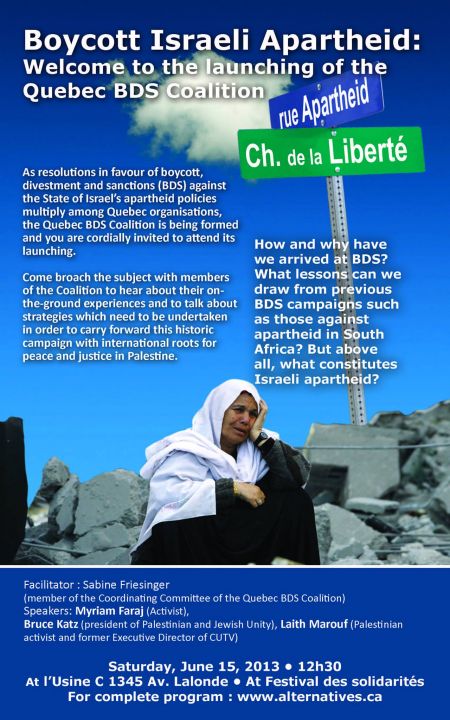 Poster for the BDS panel at the Festival des solidarités