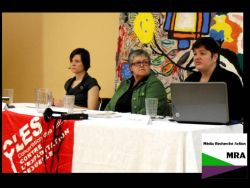 De gauche à droite: Claudia Bouchard, Diane Matte et Julie Bindel - Une photo de Média Recherche Action