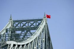 Red flag on Pont Jacques-Cartier bridge in Montreal April 6, 2012.
