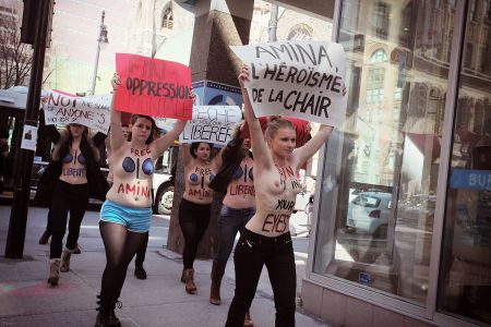 Femen Quebec on University Ave., near Tunisian Embassy office in Montreal. Photo by Francis William Rhéaume