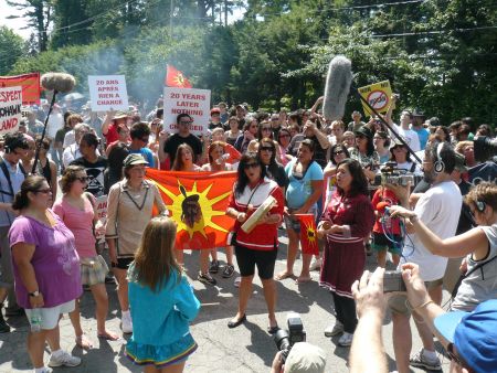 Mohawks from Kanehsatake and non-natives march to commemorate the 20th year anniversary of the Oka Crisis in July, 2010.