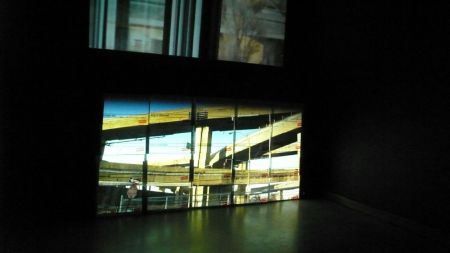 Victor Arroyo's art installation, pictured here, is a serious of videos that focus on displacement as a result of the construction and reconstruction of the Turcot Interchange. (Victor Arroyo)
