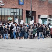 Around 300 people gathered to protest at Montreal's 18th annual Protest against Police Brutality.