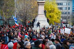 About 5,000 protesters gathered at Square Victoria and marched through the streets of Montréal. (Robin Dianoux)