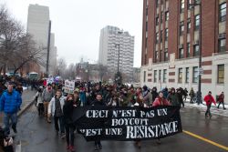 Montrealers march against tuition fee increases during the first day of the Summit on Higher Education. Photo: Pierre Ouimet (http://www.flickr.com/photos/pierreouimet/)