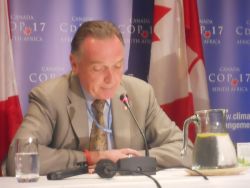 Canada's Environment Minister Peter Kent at a press conference in Durban